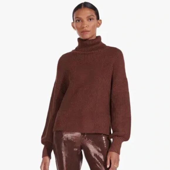 Staud Benny Turtleneck Sweater Bark Brown Patchwork Size L - Picture 1 of 9